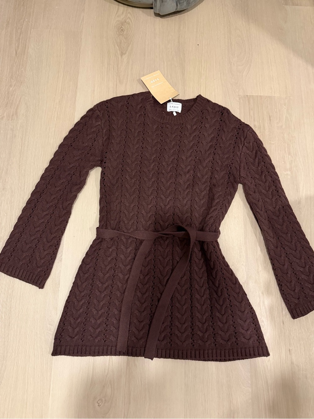 Sabo Skirt Brown Cable Knit Mini Dress with Belt